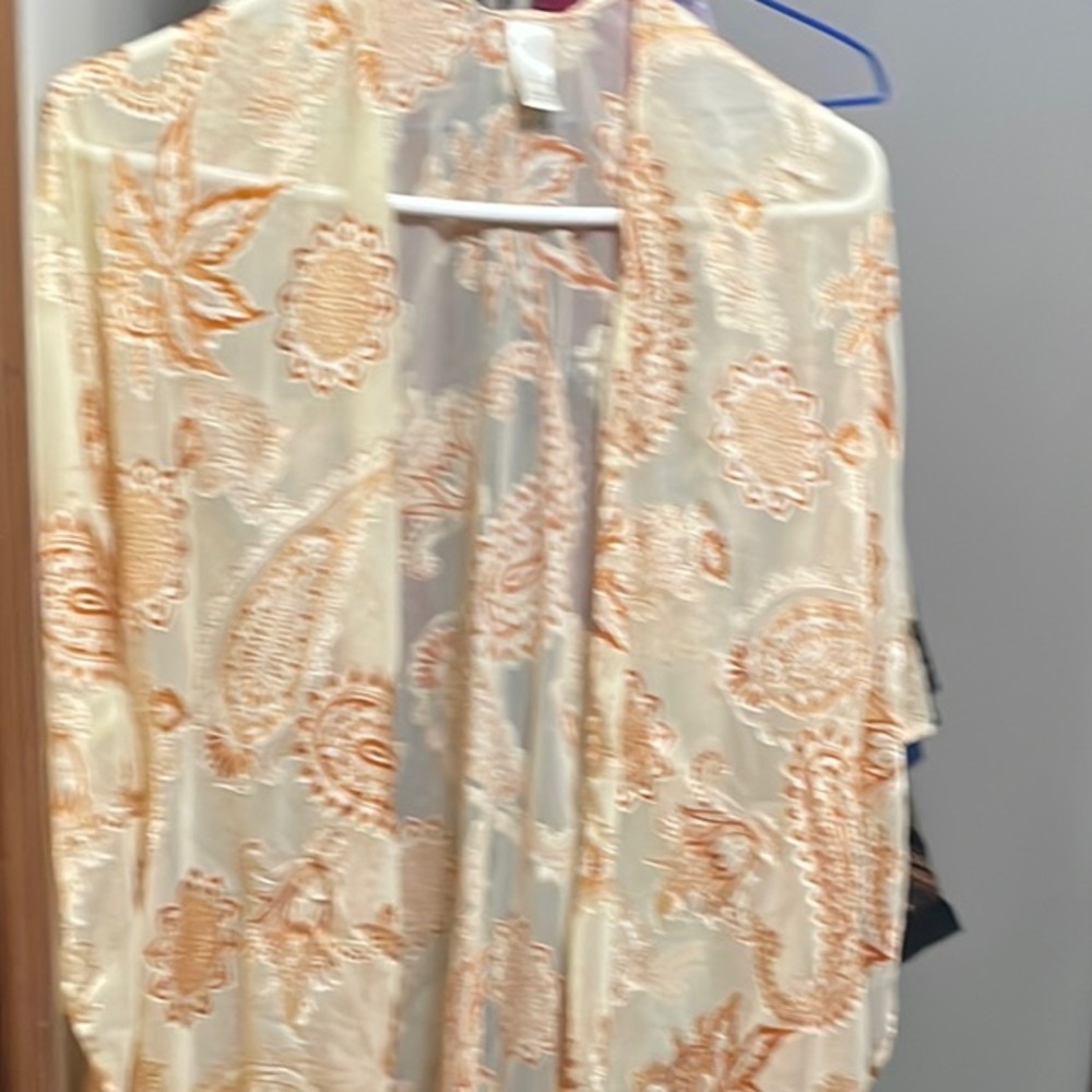 C Cream and Orange Kimono with Floral Design
